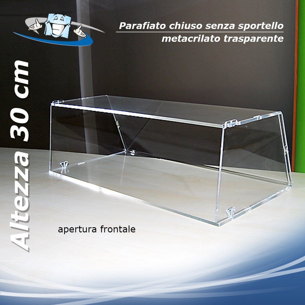Parafiato H30 cm chiuso su tre lati in plexiglass, vetrina per alimenti, parasputo, barriera anche con sportello