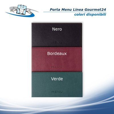 Linea Gourmet24 - Porta menu A4 (L 23 x H 32 cm) personalizzabile rivestito in ecopelle - materiali e colori