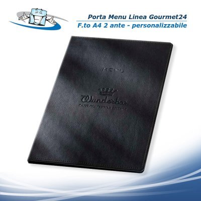 Linea Gourmet24 - Porta menu A4 / 2 Ante (L 23 x H 32 cm) in Ecopelle personalizzabile