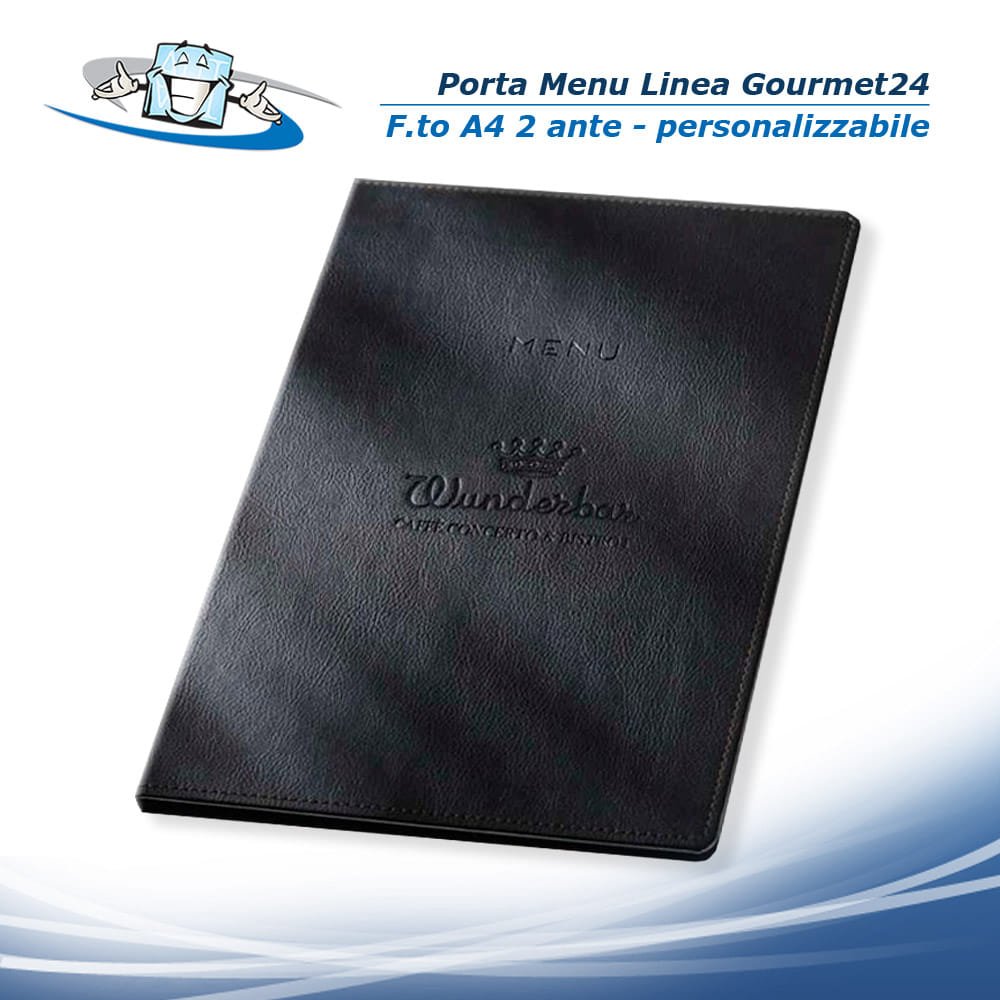 Linea Gourmet24 - Porta menu A4 / 2 Ante (L 23 x H 32 cm) personalizzabile  rivestito in ecopelle
