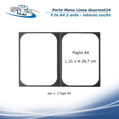 Linea Gourmet24 - Porta menu A4 / 2 Ante (L 23 x H 32 cm) in Ecopelle personalizzabile