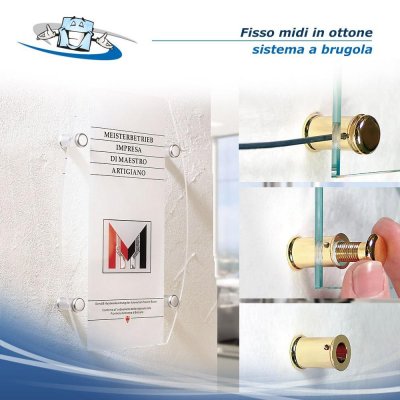 Fisso Midi - Distanziale a parete in ottone per lastre, targhe e pannelli di medie dimensioni