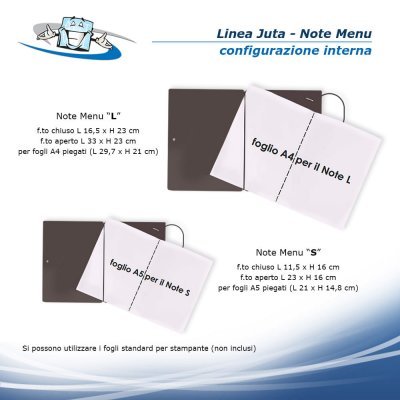 Linea Juta - Note Menu in PVC antibatterico in 2 formati con etichetta personalizzabile - configrazione interna