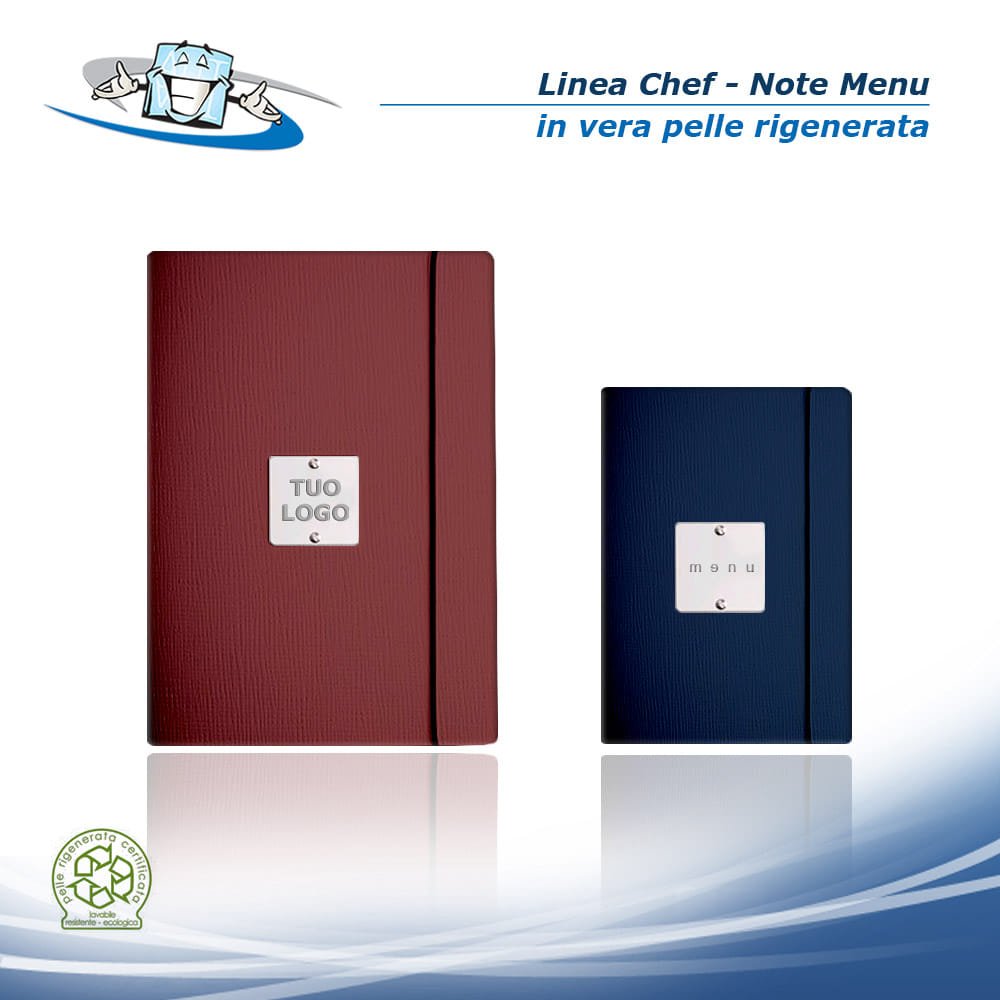 Linea Chef - Note Menu in vera pelle rigenerata in 2 formati con etichetta personalizzabile