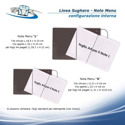 Linea Sughero - Note Menu in sughero vegetale in 2 formati con etichetta personalizzata - configurazione interna