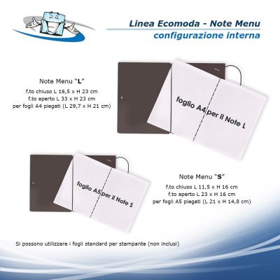 Linea Ecomoda - Note Menu in fibra di cellulosa in 2 formati - configurazione interna