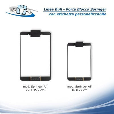 Linea Bull - Porta blocco Springer con molla ferma fogli in vera pelle rigenerata con etichetta patch personalizzabile - formati