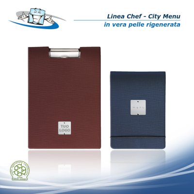 Linea Chef - City Menu in vera pelle rigenerata in 2 formati con etichetta personalizzabile