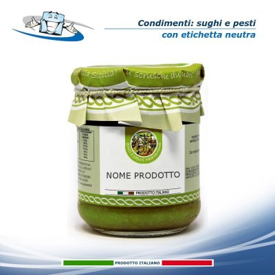 Condimenti: sughi e pesti tipici siciliani con etichetta neutra