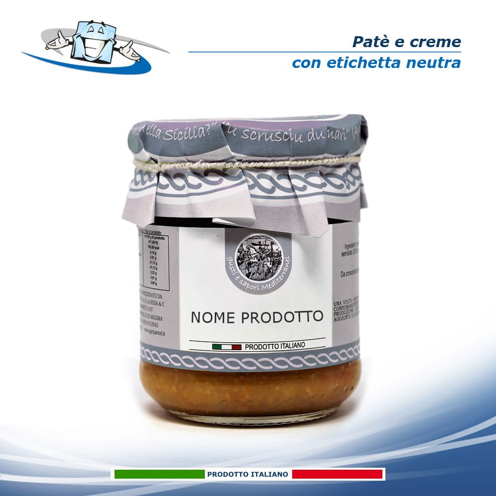 Patè e creme salate tipiche siciliane con etichetta neutra