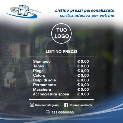 Scritta listino prezzi adesivo personalizzato per vetrine e pareti lisce prespaziato senza fondo