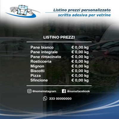 Scritta listino prezzi adesivo personalizzato per vetrine e pareti lisce prespaziato senza fondo