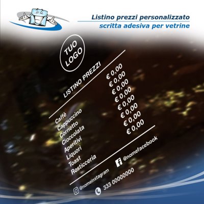 Scritta listino prezzi adesivo personalizzato per vetrine e pareti lisce prespaziato senza fondo