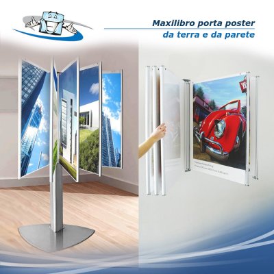 Maxilibro - Supporto porta poster da parete o da terra con tasche bifacciali