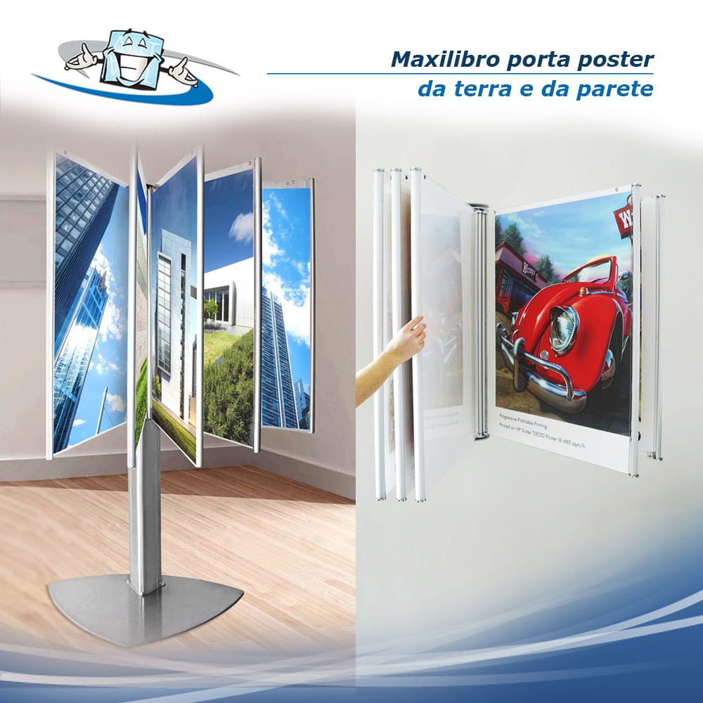 Maxilibro - Supporto porta poster da parete o da terra con tasche bifacciali