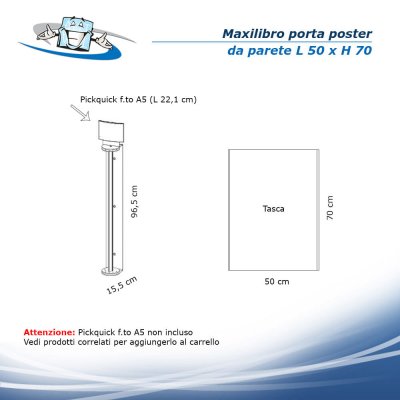 Maxilibro - Supporto porta poster da parete con tasche bifacciali - 50x70
