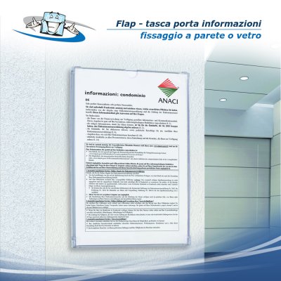 Flap tasca porta informazioni in diversi formati personalizzabile per superfici lisce o vetro
