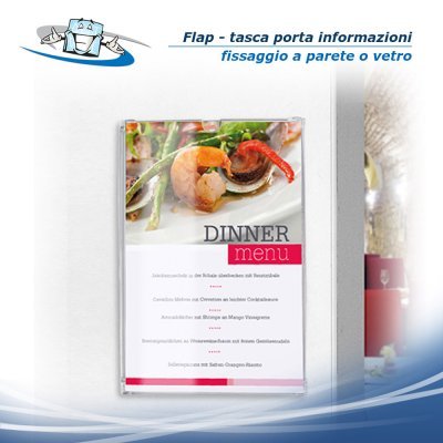 Flap tasca porta informazioni in diversi formati personalizzabile per superfici lisce o vetro