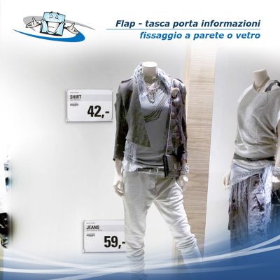 Flap tasca porta informazioni in diversi formati personalizzabile per superfici lisce o vetro