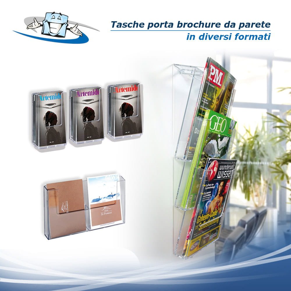 Taymar wall - Tasca porta brochure, riviste, depliant trasparente da appendere alla parete