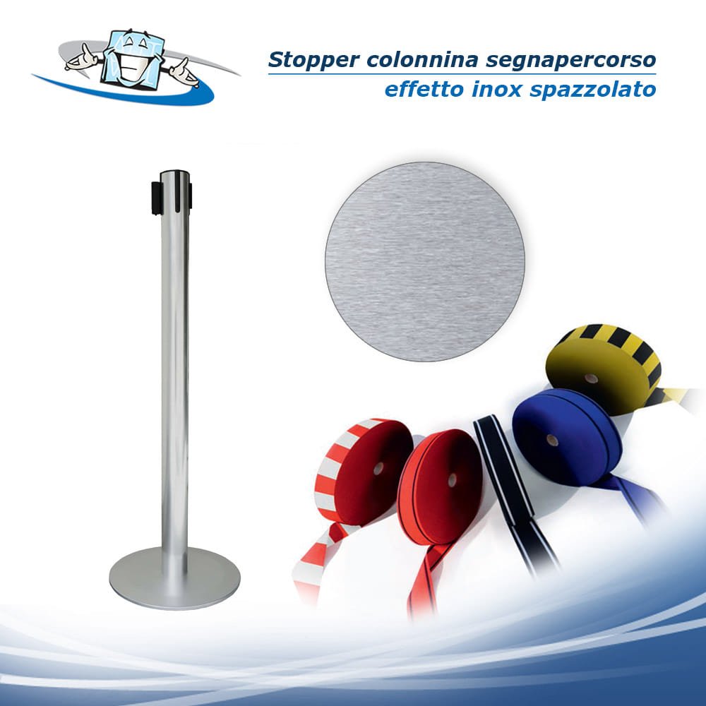 Stopper segnapercorso - Sistema guidalinee completo di tubi e nastri personalizzabili in vari colori - effetto inox spazzolato