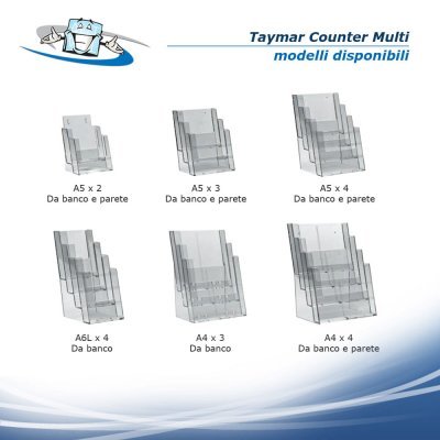 Taymar counter multi - Tasca porta depliant multipla da banco e da parete in diversi formati