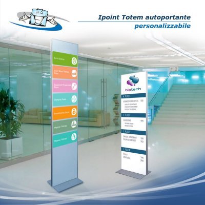 Ipoint - Totem autoportante personalizzabile monofacciale o bifacciale utilizzabile come pannello segna piani o pubblicitario
