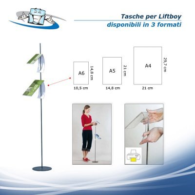 Liftboy - Tasche ad inserimento per espositore da terra a stelo