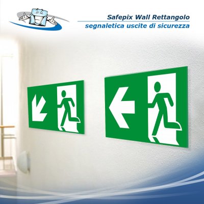 Safepix Wall Rettangolo - Segnaletica di uscita di sicurezza con fissaggio invisibile a muro