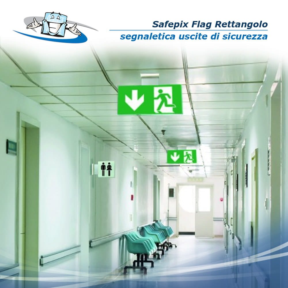 Safepix Flag Rettangolo - Segnaletica di uscita di sicurezza con fissaggio a bandiera