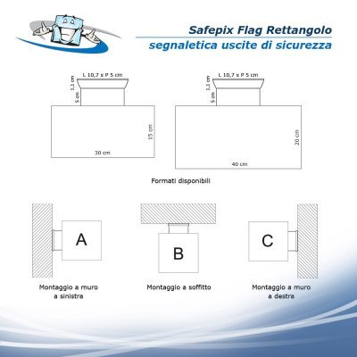 Safepix Flag Rettangolo - Segnaletica di uscita di sicurezza con fissaggio a bandiera