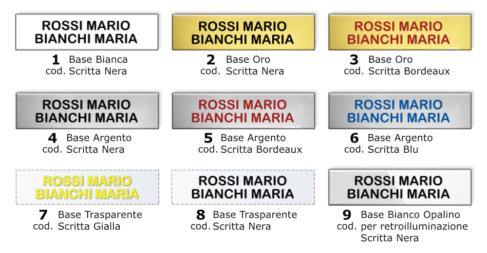 Targhette in plexiglass colori disponibili